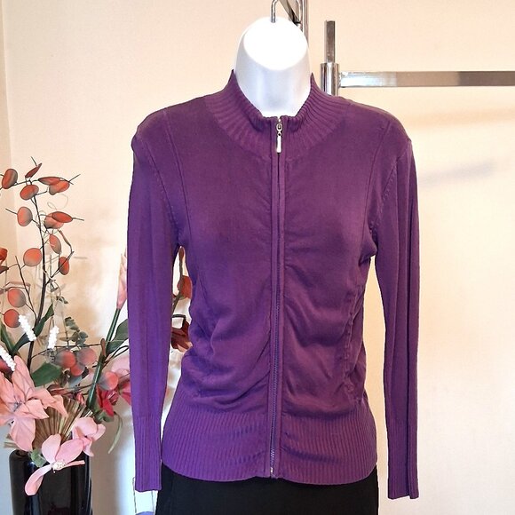 NWT Purple Knit Zip-Up Open Front Cardigan Lightweight Ladies Sweater - Picture 6 of 9
